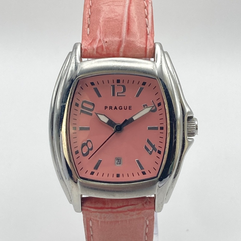 Prague Women's Watch 31mm Silver Tone Pink Dial Date WR 50M New Battery 8.5"